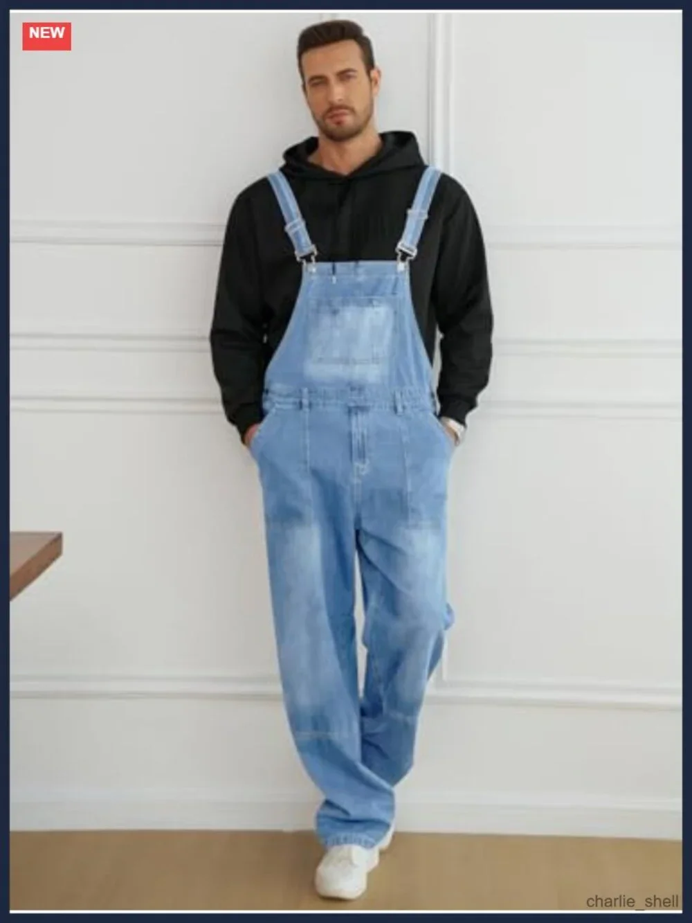 Men's Denim Bib Overall Loose Fit Hip Hop Jumpsuit Work Utility